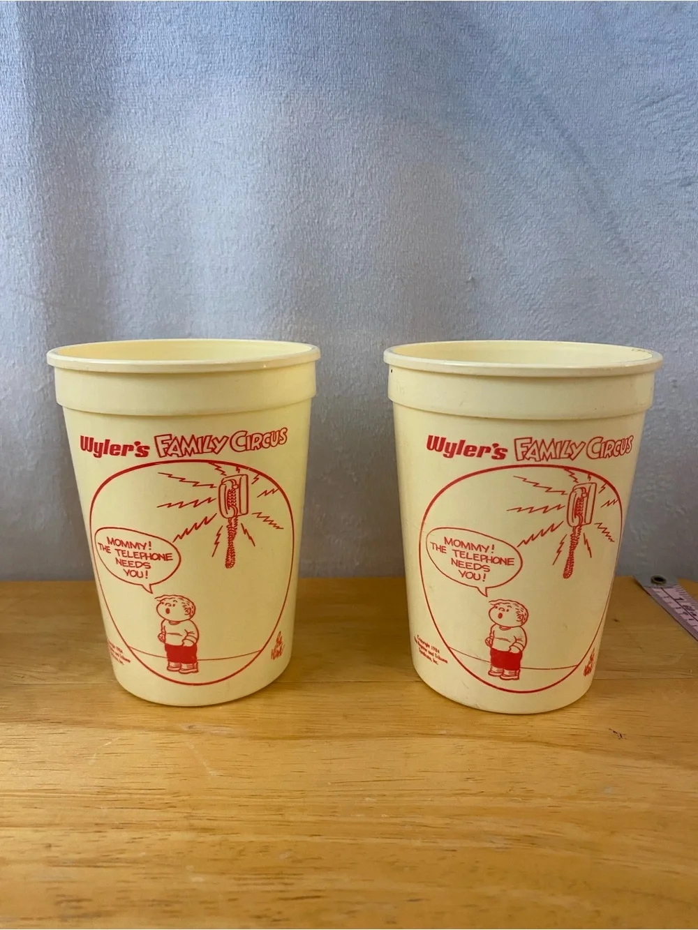Vintage 1984-1985 Wyler's The Family Circus Set of 6 Plastic Drinking Cups
